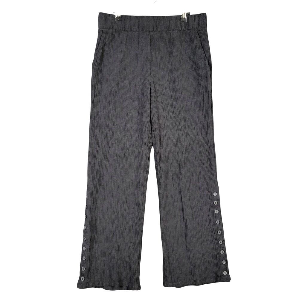 SOFT SURROUNDINGS Black Oceo Crinkle Gauze Wide Leg Pull On Pants SIZE MEDIUM